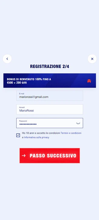 Processo di registrazione di Bankonbet su smartphone